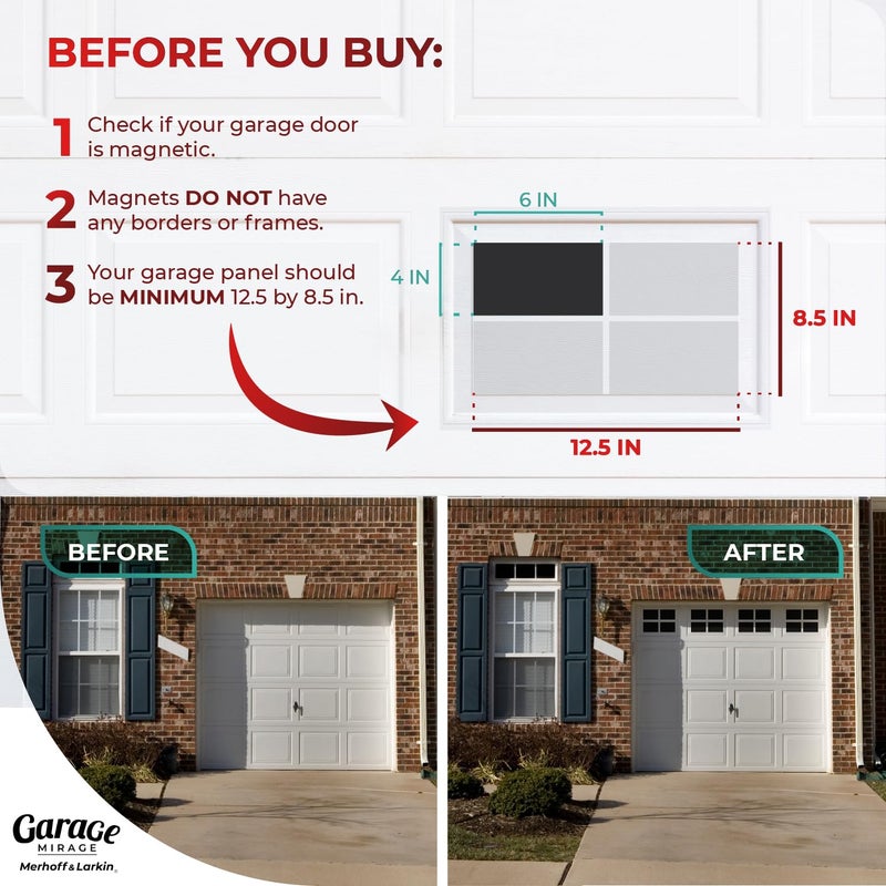 Merhoff & Larkin Magnetic Garage Door Windows | Fits 1 Car Garage | Strong & Glossy Real Look | Decorative Black Window Decals | Magnets Hardware Set | Faux Kit | Perfect Decoration & Easy Installation Home Upgrade - Image 3
